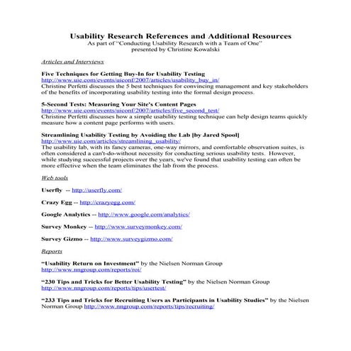 Kowalski Usability Research References