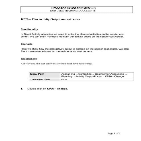 Kp26 Plan Activity Output On Cost Center