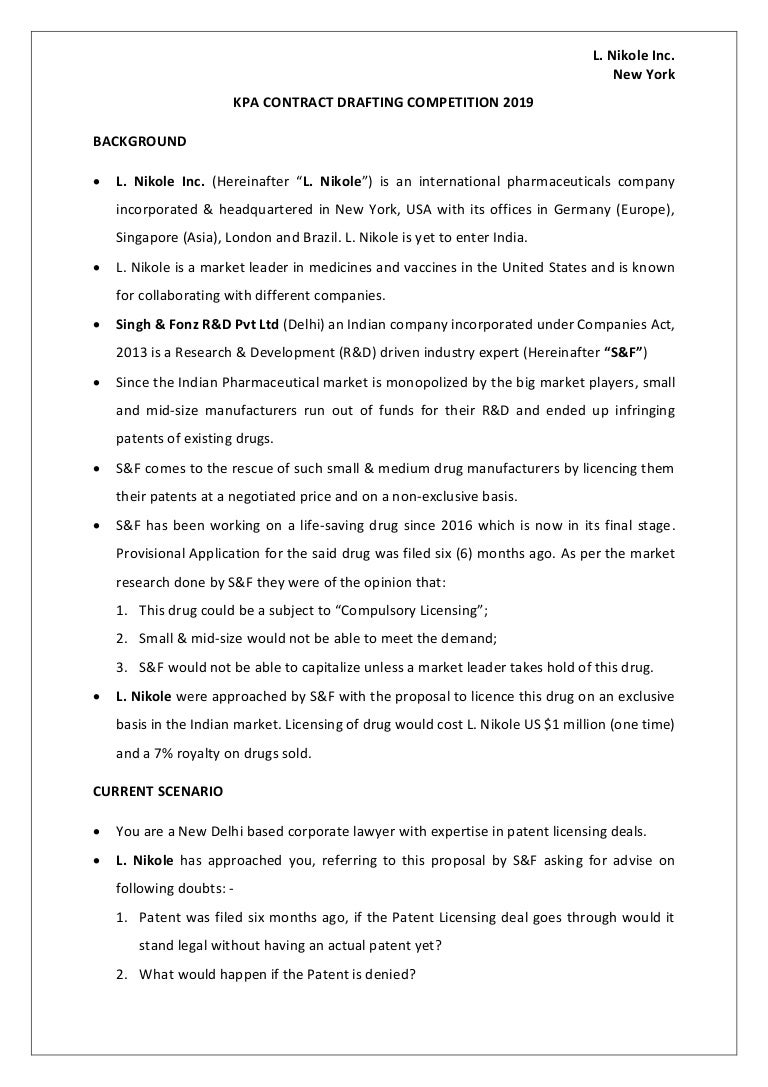 Kpa legal contract drafting competition 2019CaseBrief
