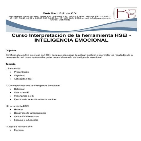 Kpa Temario Curso Interpretación de la herramienta HSEI Profile | PDF