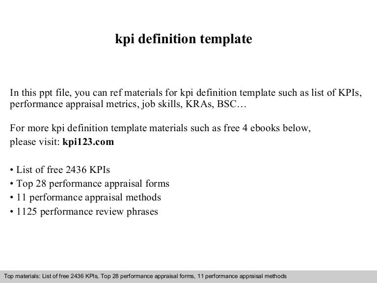 kpi definition template definition of template in excel