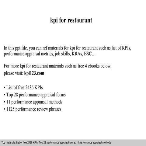 Kpi for restaurant