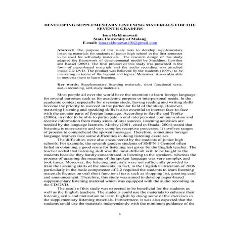 Developing Supplementary Listening Materials for the 7th Graders