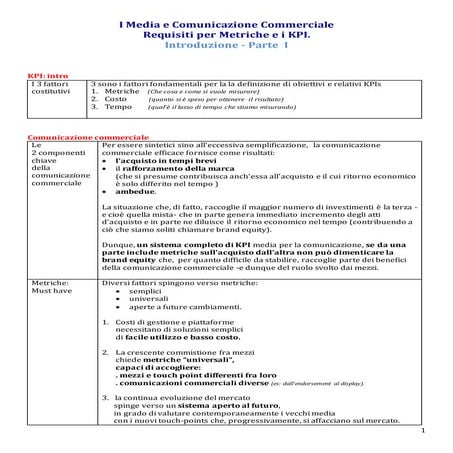 KPI e  Metriche per i Media e la Comunicazione Commerciale