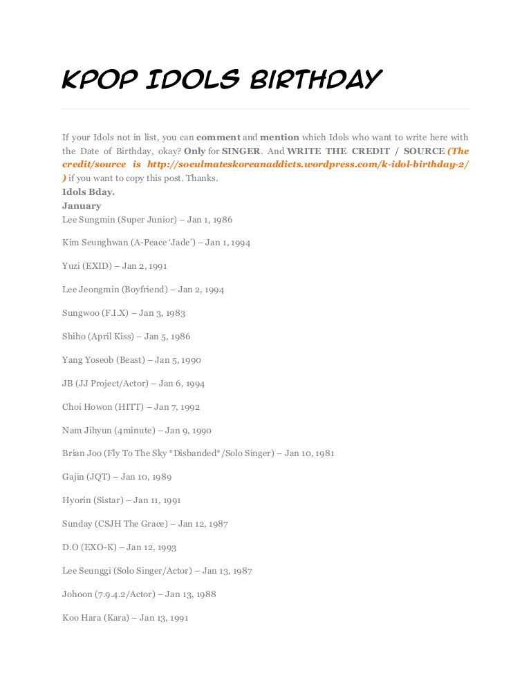 Kpop idols birthday