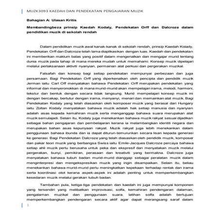 Membandingbeza prinsip Kaedah Kodaly, Pendekatan Orff dan Dalcroze dalam pendidikan muzik di sekolah rendah