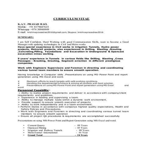 Kpr resume tunnel engineer