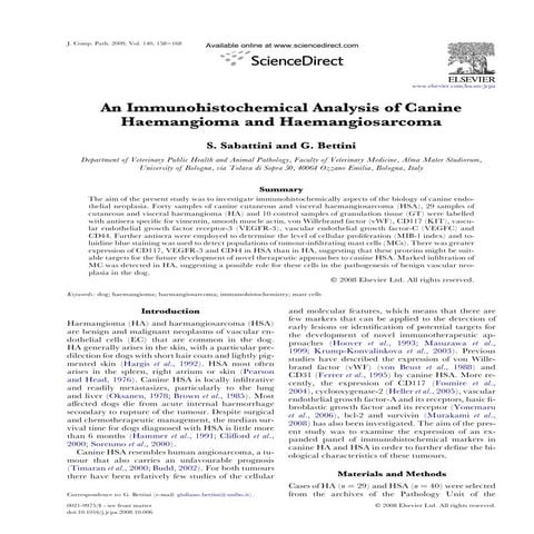 An immunohistochemical analysis of Canine Haemangioma and Haemangiosarcoma
