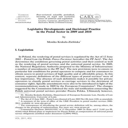 Legislative Developments and Decisional Practice in the Postal Sector in 2009...