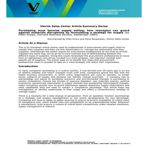 Kraljic matrix of procurement