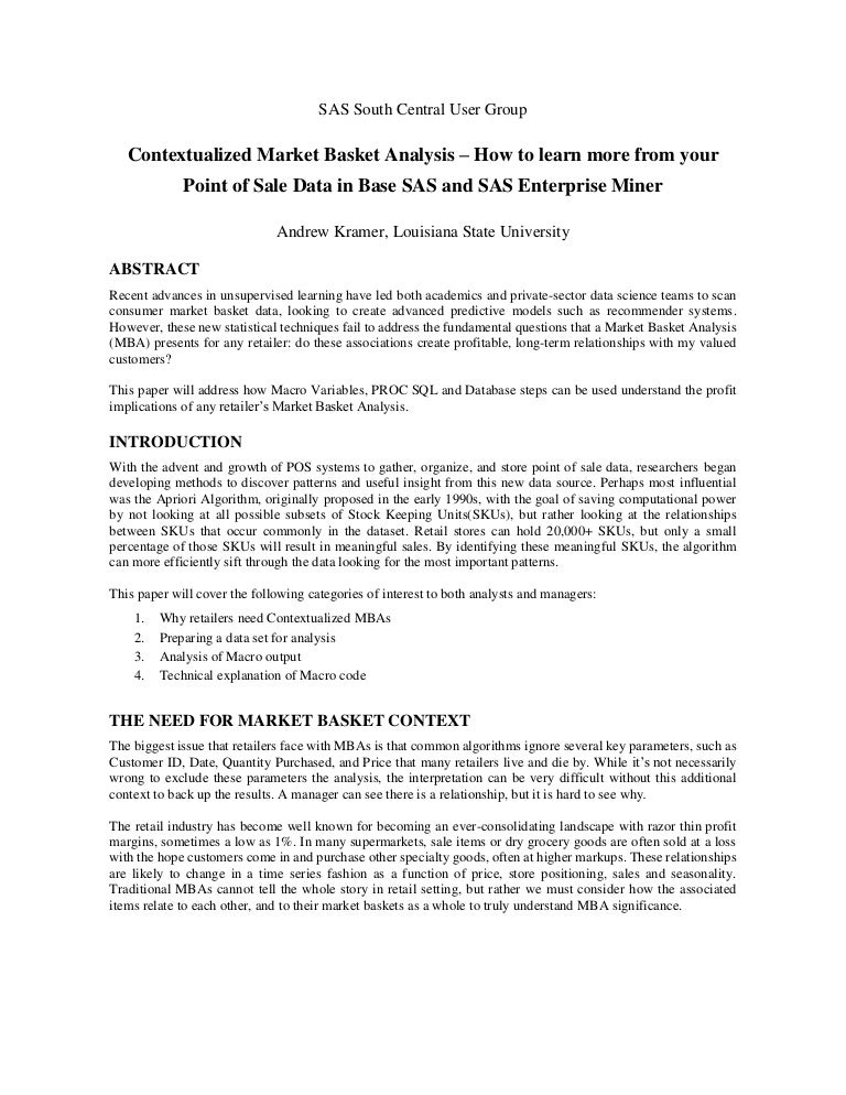 Market Basket Analysis in SAS