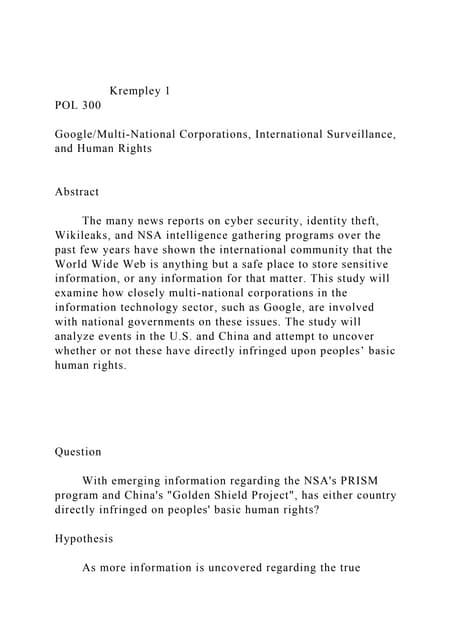 Krempley 1POL 300GoogleMulti-National Corporations, Inter.docx
