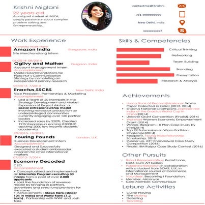 Krishni Miglani Sample Resume ( MBA Year 1) | PDF