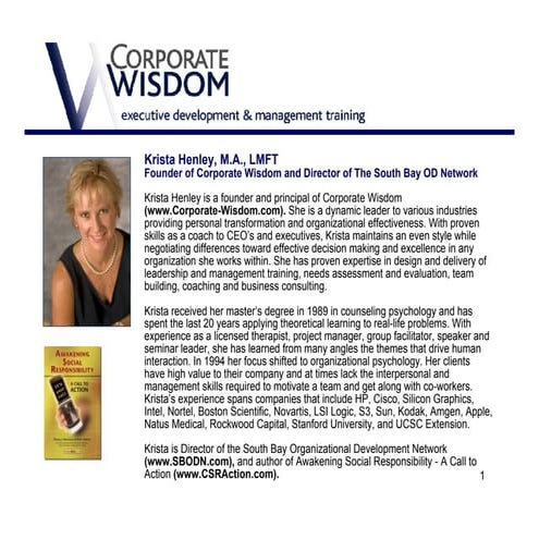 About Corporate Wisdom, Bio and Clients