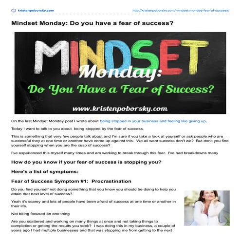 Mindset Monday:  Do you have a fear of success?