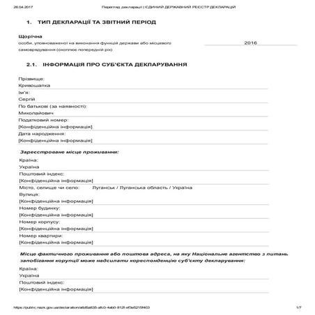 Кривошапка, э-декларация 2016