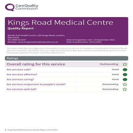 Kings Road Medical Centre rated Outstanding by Care Quality Commission