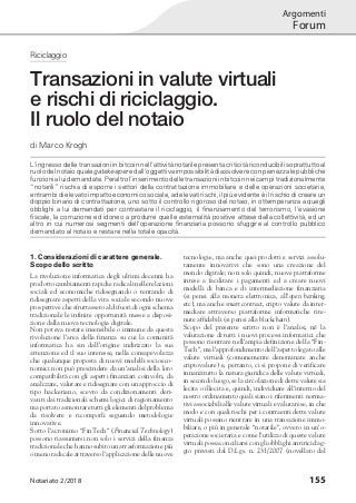 Transazioni in valute virtuali e rischi di riciclaggio. Il ruolo del notaio