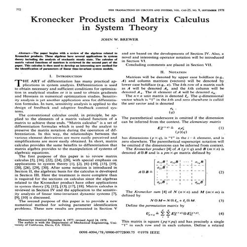 Advanced Matrix Calculus and Kronecker Products in System Theory ...
