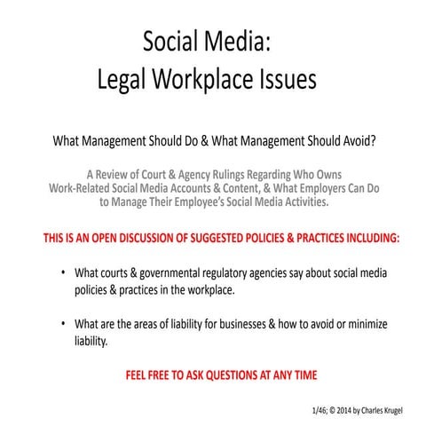 Charles Krugel's Social Media, Human Resources & Legal Issues Presentation Ma...