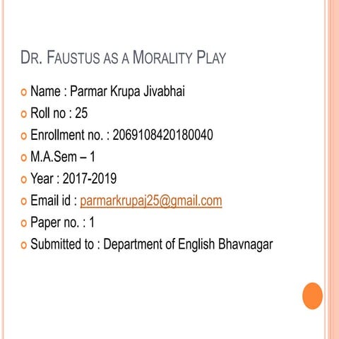 Doctor Faustus As a Morality play