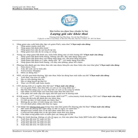 TRẮC NGHIỆM LƯỢNG GIÁ SỨC KHỎE THAI (2)