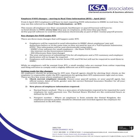 HMRC RTI changes checklist 2013
