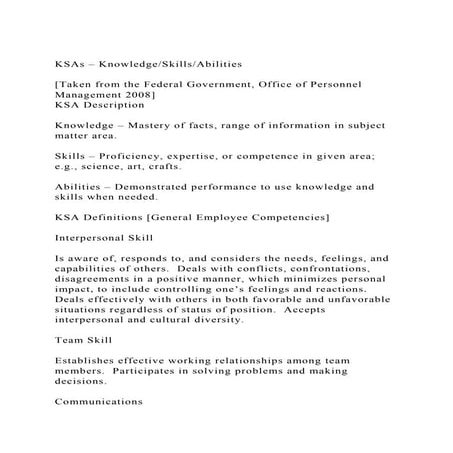 KSAs – KnowledgeSkillsAbilities[Taken from the Federal Gover.docx
