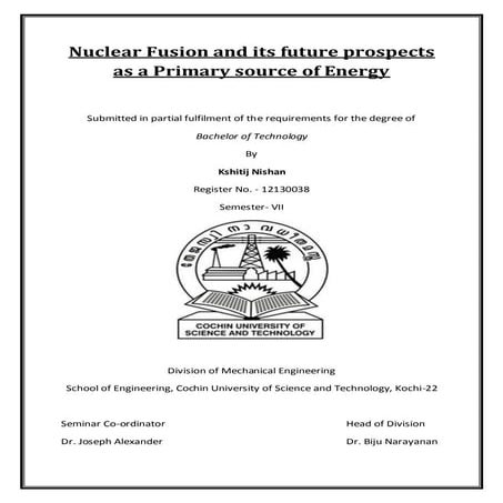 Nuclear fusion seminar report
