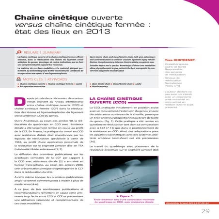 Chaîne cinétique ouverte versus chaîne cinétique fermée : état des lieux en 2...