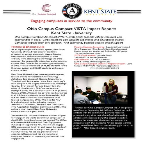 2011 Kent State University Multi-Issues Ohio Campus Compact VISTA Report