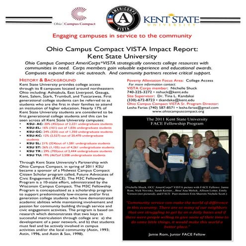 2011 Kent State University College Access Ohio Campus Compact VISTA Report