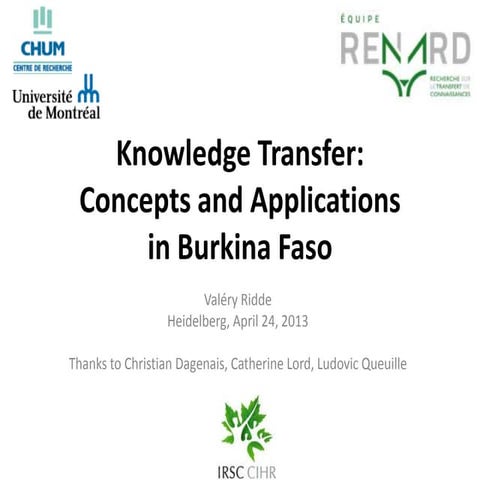 Knowledge transfer : concepts and application in Burkina Faso