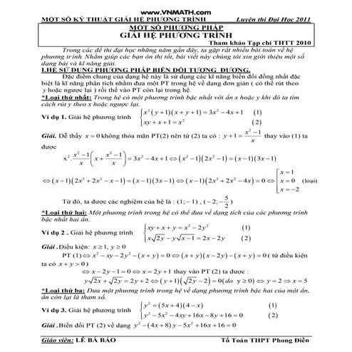 Kỹ thuật giải hpt