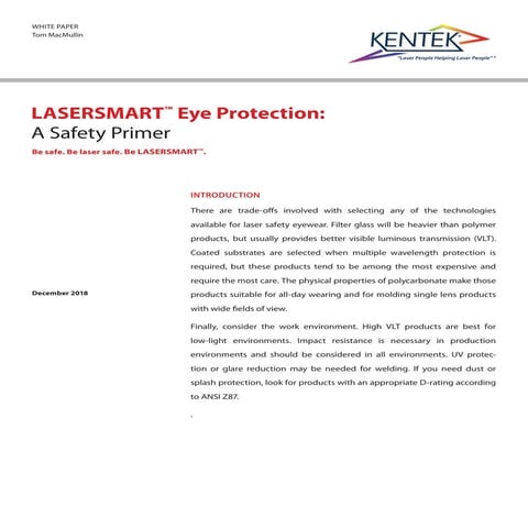 LASERSMART™ Eye Protection: A Safety Primer Whitepaper