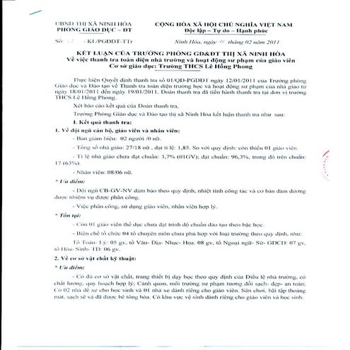 Kết luận thanh tra toàn diện  lê hồng phong