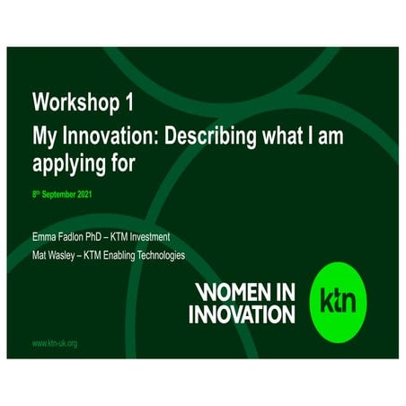 Women in Innovation - My Innovation: describing what I am applying for