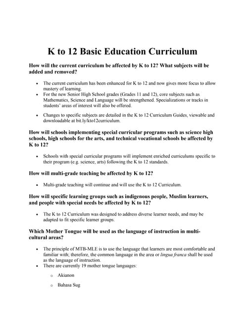 K to 12 Curriculum