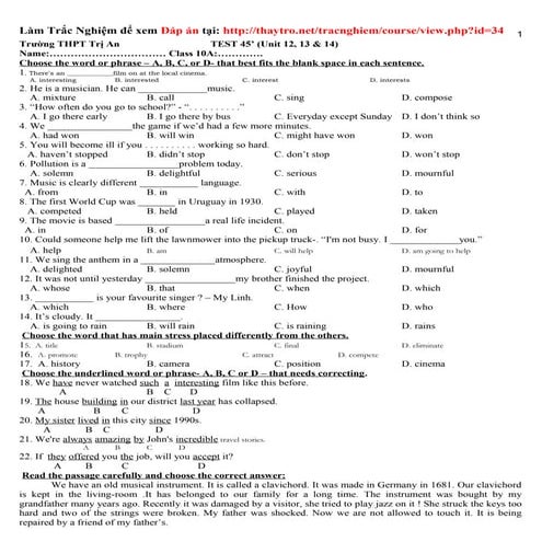 Ktra 1 tiet lan 4 tieng anh 10 tri an 2010