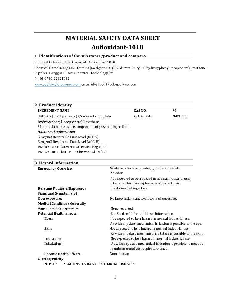 Antioxidant 1010 irganox 1010 6683 198 safety data sheet msds sds ba…