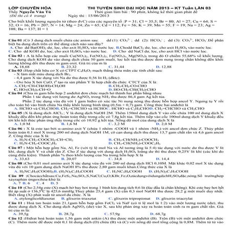 Lớp Chuyên Hóa 10, 11, 12 & LT THPT QG. Website: https://www.nguyenvantu.org/