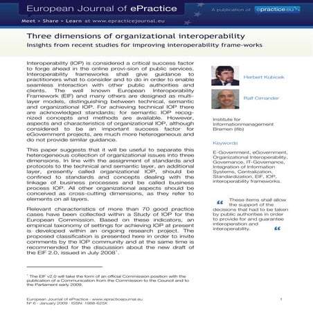 Three dimensions of organizational interoperability. Insights from recent stu...