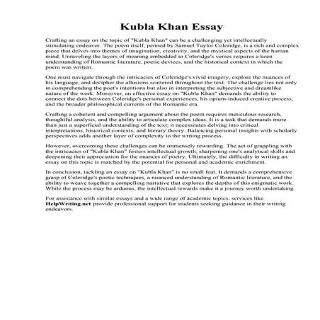 Kubla Khan Essay.pdfKubla Khan Essay. Kubla Khan Themes Free Essay Example