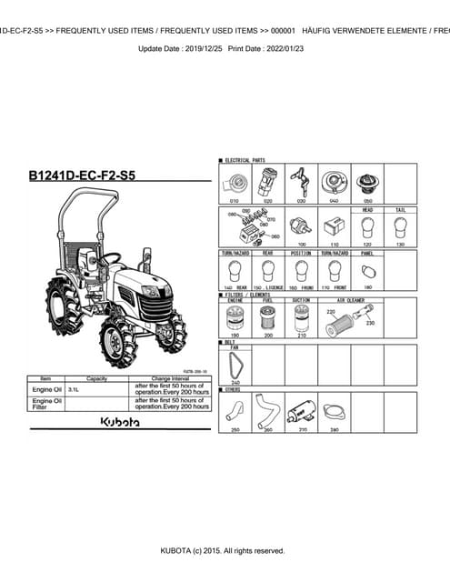話題の行列 Tractor B2420D-F2 B2420D-F Kubota Parts Manual Catalogue 米・雑穀・粉類