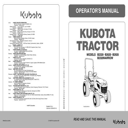 Kubota b2920 tractor operator manual