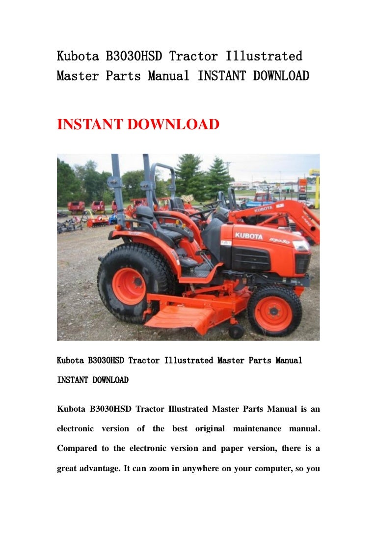 Kubota B3030 Hsd Tractor Illustrated Master Parts Manual
