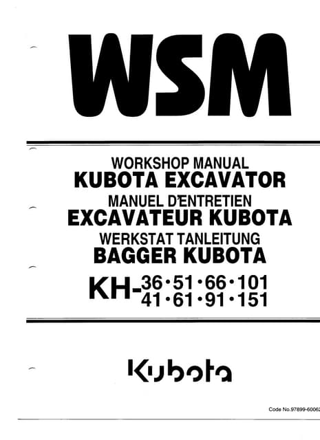 Kubota kh101 excavator service repair manual | PDF