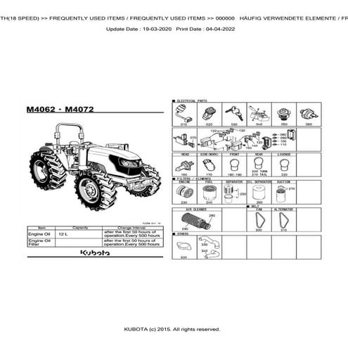 Kubota M4072DTH (18 SPEED) Tractor Parts Catalogue Manual (Publishing ...
