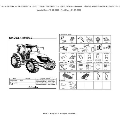 Kubota M4072DTHC (18 SPEED) Tractor Parts Catalogue Manual (Publishing ...