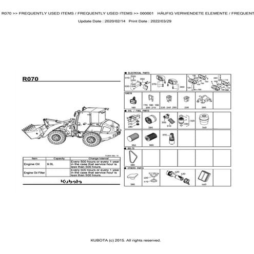 Kubota R070 Wheel Loader Parts Catalogue Manual (Publishing ID ...
